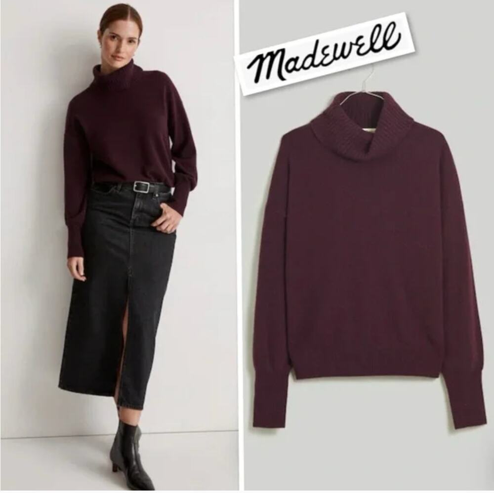 Madewell Medium 100% Responsible Cashmere Turtleneck Sweater Heather Merlot